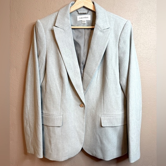 Calvin Klein Jackets & Blazers - Calvin Klein Women's Soft Gray One Button Notch Lapels Structured Blazer Sz 12